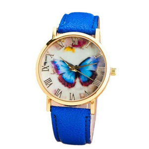 Butterfly Style Leather Band Wrist Watch