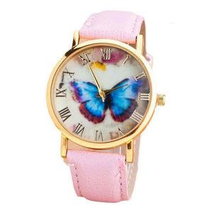 Butterfly Style Leather Band Wrist Watch